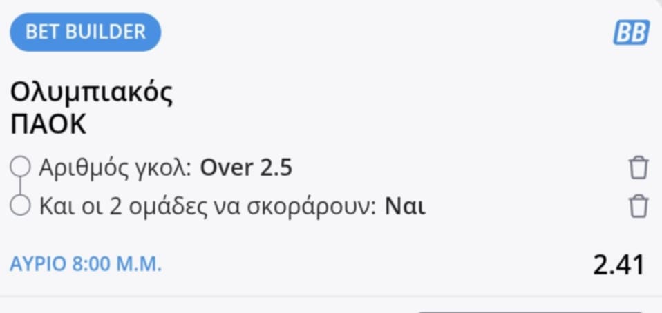 Olympiakos PAOK Bet Builder*
