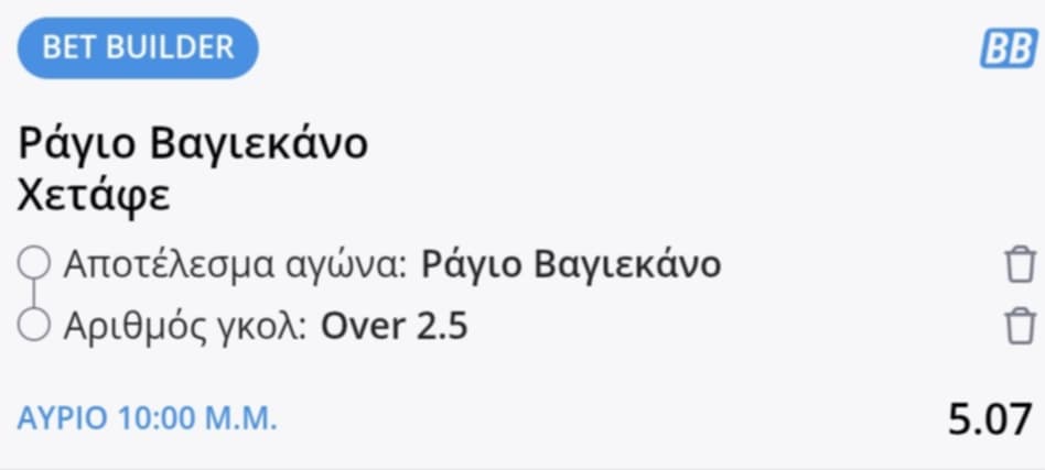 Vallecano Getafe Bet Builder*