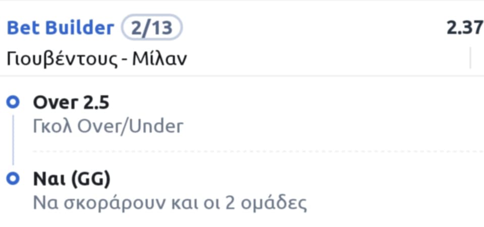 Juventus Milan Bet Builder*