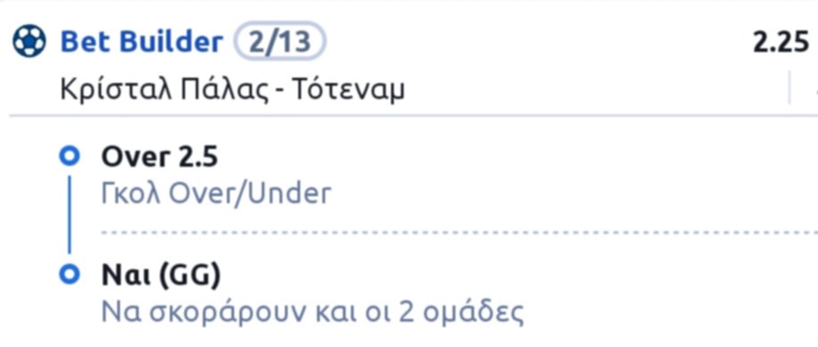 Crystal Palace Tottenham Bet Builder*