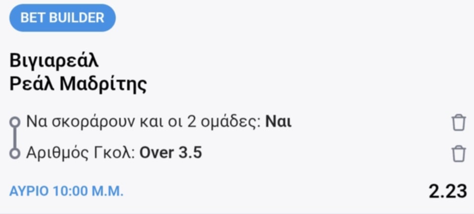 Villareal Real Madrid Bet Builder*