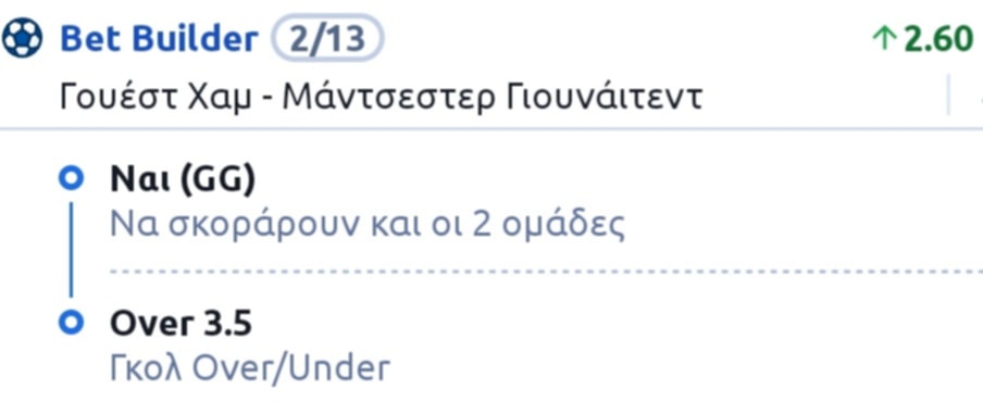 West Ham Manchester United Bet Builder*