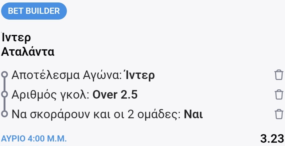 Inter Atalanta Bet Builder*