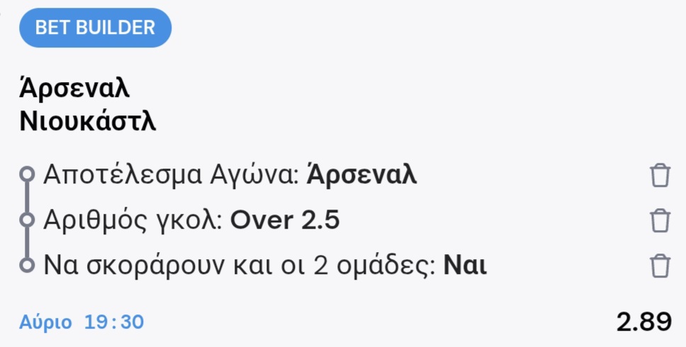 Arsenal Newcastle Bet Builder*