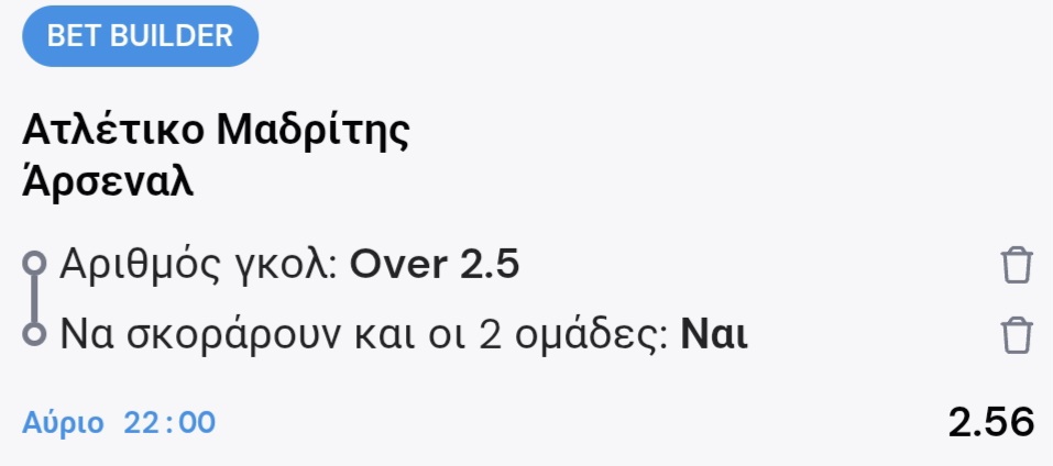 Atletico Arsenal Bet Builder*