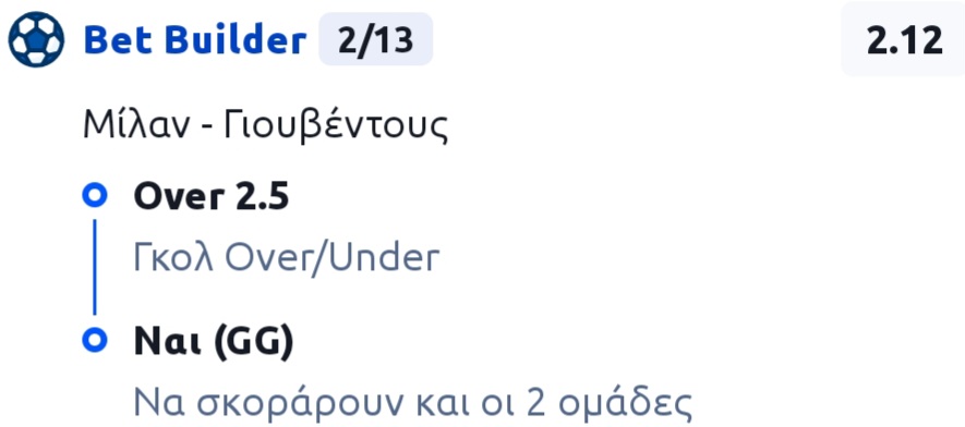 Milan Juventus Bet Builder*