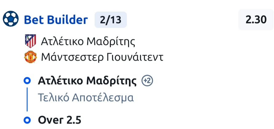 Atletico Madrid Manchester United Bet Builder*