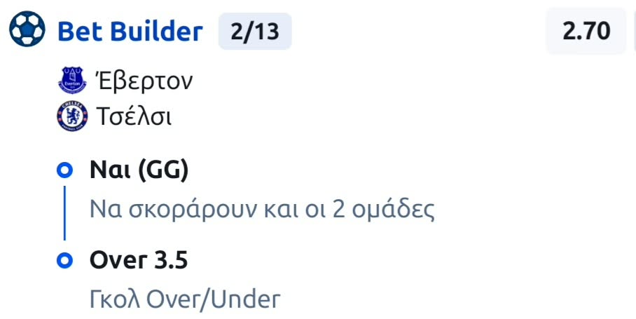 Everton Chelsea Bet Builder* Stoiximan