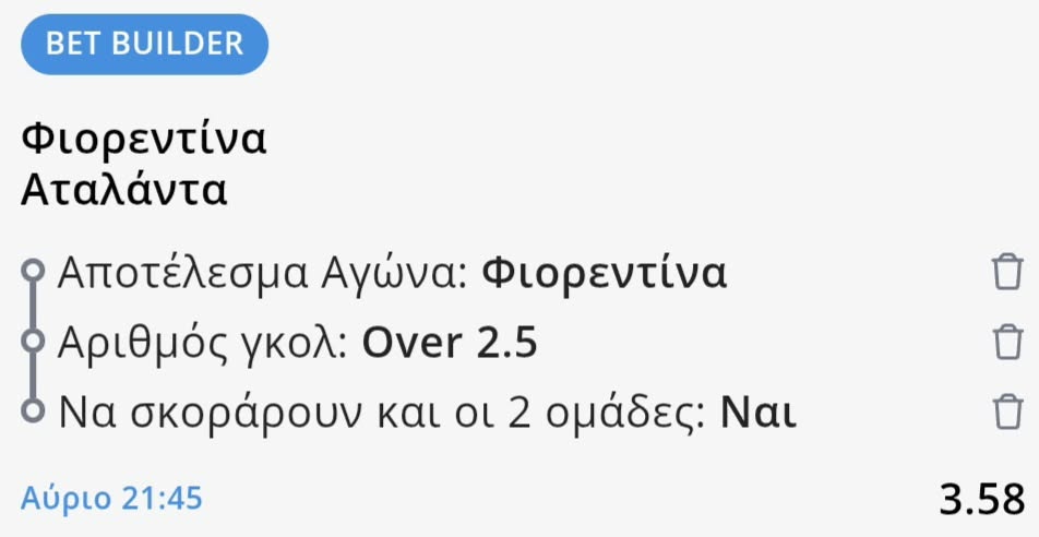 Fiorentina Atalanta Bet Builder* Betsson